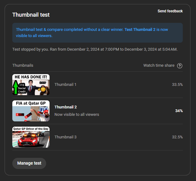 YouTube Analytics Thumbnail Test